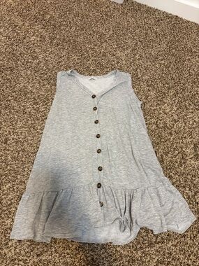 Gray Button-Front Ruffle Hem Dress